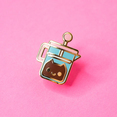 Robot Dance Battle - French Press Coffee Cat Enamel Pin
