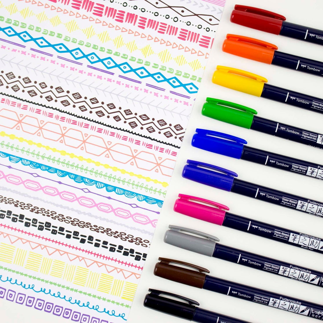 Juego de pinceles de colores Fudenosuke, paquete de 10