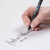 Contains the soft, hard tip and twin tip Fudenosuke Brush Pens.

Features a flexible brush tip for different lettering and drawing techniques. Create extra-fine, fine, or medium strokes by a change in brush pressure. Great for calligraphy and art drawings.

Soft tip, hard tip, and twin tip– water-based, pigmented black ink.
Odorless.
Non-refillable.