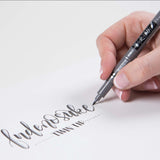 Contains the soft, hard tip and twin tip Fudenosuke Brush Pens.

Features a flexible brush tip for different lettering and drawing techniques. Create extra-fine, fine, or medium strokes by a change in brush pressure. Great for calligraphy and art drawings.

Soft tip, hard tip, and twin tip– water-based, pigmented black ink.
Odorless.
Non-refillable.