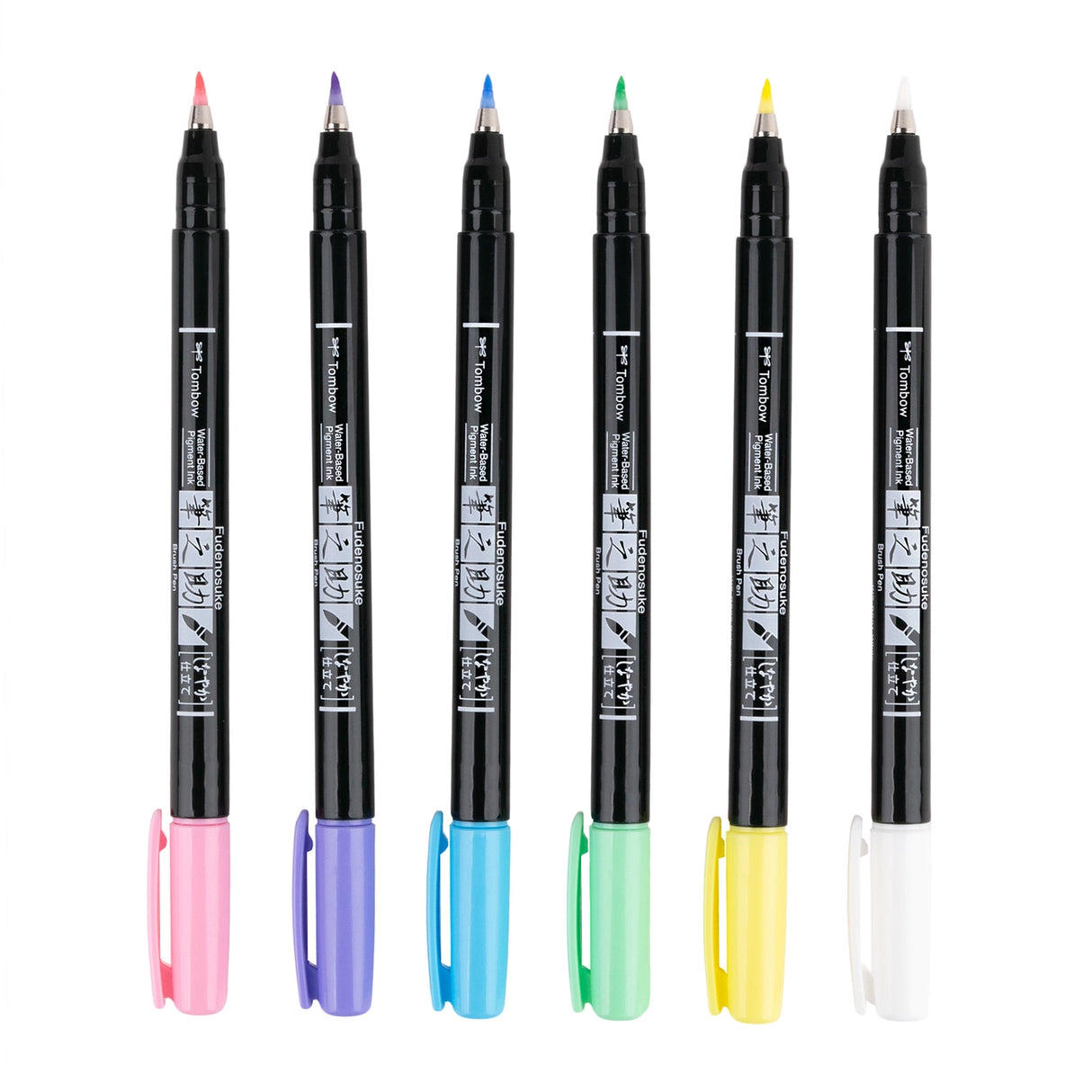 The first Fudenosuke Brush Pen that writes on dark paper!

Soft, flexible brush tip creates thick and thin lines by changing pen pressure. Water-based pigment ink appears as brilliant pastel colors on white paper and chalky pastels on dark paper. When using on dark paper, ink initially appears transparent and color intensifies as it dries.

For optimal opacity on dark paper, apply 2-3 layers to intensify saturation. The water-resistant ink won’t bleed through most papers.

Great for beginner brush calligrap