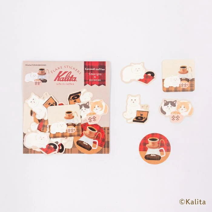 Inspired by the corporate philosophy of Kalita, a leading coffee equipment manufacturer—&nbsp;"A slightly better time, a perfectly timed moment"—
we’ve created the second edition of our original stationery to enjoy with your coffee.


These washi flake stickers are perfect for sealing letters or gifts, and for decorating planners. Each sticker has a slit on the back, making them easy to peel. The design features adorable combinations of Kalita’s coffee equipment and cute cats— a charming touch for any occas