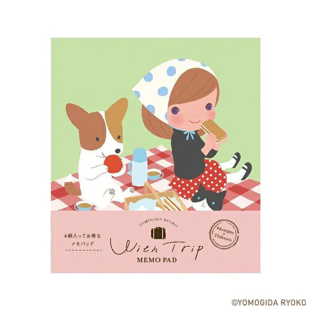 Introducing the cute memo pads from the wonderful artist Ryoko Yomogida's With Trip collection! It features a lovely girl character accompanied by her little animal friends as they adventure through the world. Choose from the various designs available to spread warmth one note at a time!