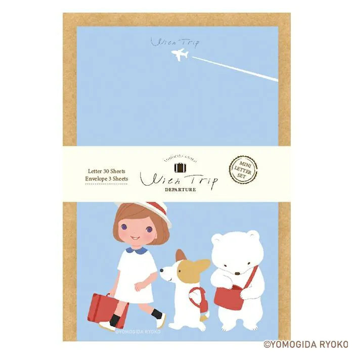 Introducing a wonderful mini letter set from the wonderful artist Ryoko Yomogida's With Trip collection! It features a lovely girl character accompanied by her little animal friends as they adventure through the world. Choose from the various designs available to spread warmth one letter at a time!