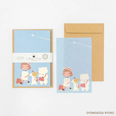 Introducing a wonderful mini letter set from the wonderful artist Ryoko Yomogida's With Trip collection! It features a lovely girl character accompanied by her little animal friends as they adventure through the world. Choose from the various designs available to spread warmth one letter at a time!
