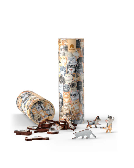 Get ready for a feline fiesta with our Cat Party Piecezz Wooden Puzzle. This charming wooden puzzle invites both kids and adults to join a whimsical gathering of cats, offering hours of delightful and entertaining play. Explore the details of this remarkable and cat-inspired puzzle that promises to bring joy and laughter to cat lovers of all ages.