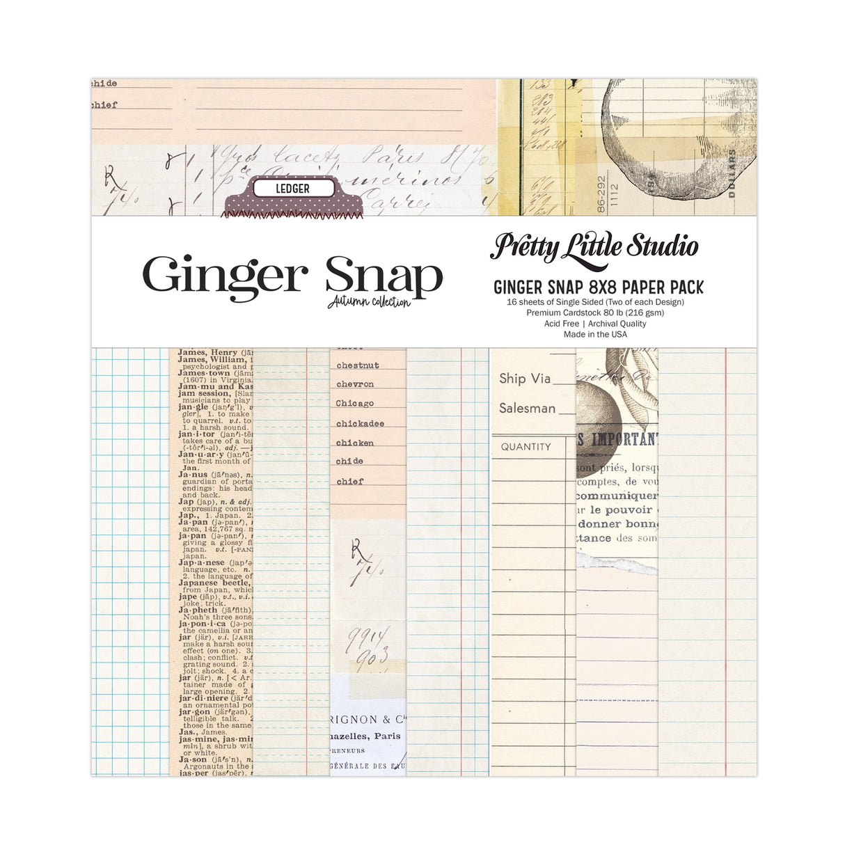 Ginger Snap Ledger 8x8 Single Sided Paper Pack - 16 Sheets