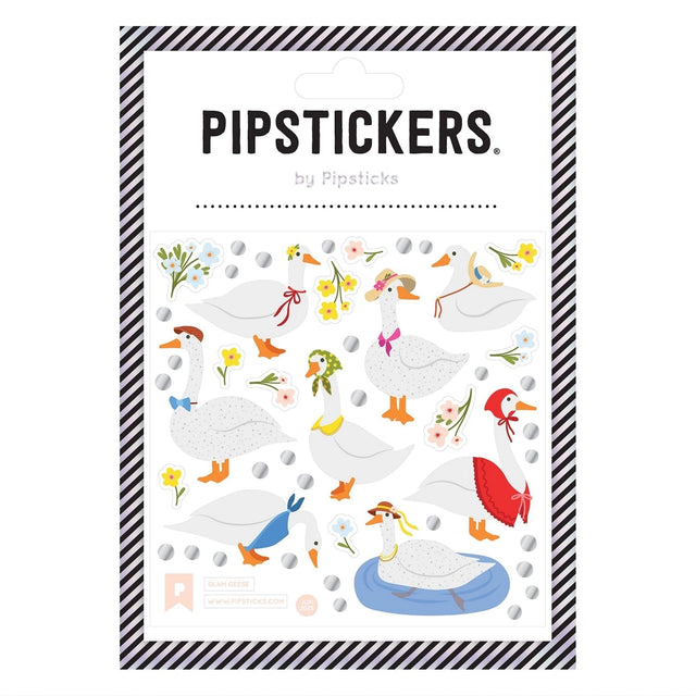 PipStickers are the PERFECT gift for the sticker lover in your life - even if it's you! These unique PVC designs with silver foil accents come on a clear backing and cannot be found anywhere else.&nbsp;

Includes one 4" x 4" sheet of Glam Geese PipStickers and includes the Pipsticks manifesto.