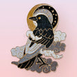 This fabulous patch features a black crow surrounded by grey glittery clouds, and a starry moon with grey backgrounds.

Beautifully woven with black, white, grey & gold threads, this fabulous patch with brighten up any coat, bag or hat!

Measurements: 70mm x 90mm