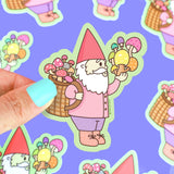 Gnome Gathering Mushrooms Vinyl Sticker