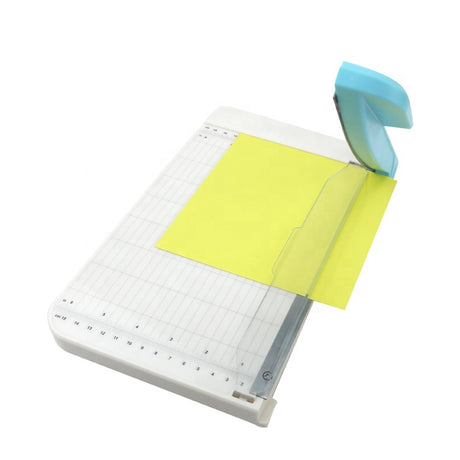 Built with a durable metal and plastic construction, this trimmer is perfect for craft rooms, classrooms, offices, and everyday projects. Its compact size makes it easy to store, while the sharp guillotine blade delivers smooth, straight cuts ideal for photos, cardstock, planner inserts, and more. Cleanly cuts 3 sheets of cardstock up to 9 inches.

Whether you're crafting, scrapbooking, or prepping materials for work, this cutter offers reliable performance in a convenient, easy‑to‑use design.