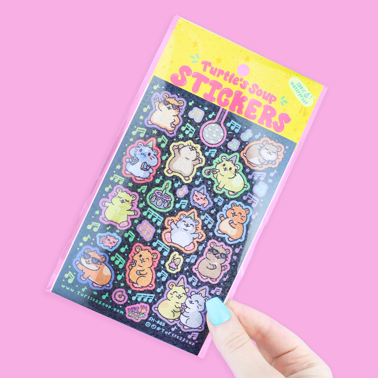 🐢 Our Kiss Cut Sticker Sheets are 4 inches by 6 inches and include one (1) sheet per package, with 10 to 20 individual waterproof, stickers on each.&nbsp;

🐢 Each sheet is enclosed in a sleeve with an art backing card and are retail-ready!

🐢 Stick them on water bottles, laptops, cars, coolers, helmets, skateboards, or just about any flat surface you can think of.&nbsp;
