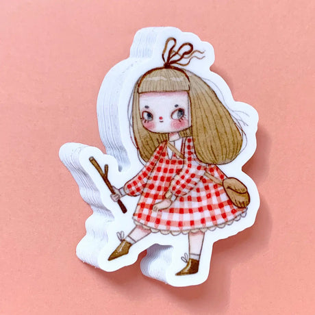 "Twiggy" Vinyl Sticker made from Hannakin illustration.

Made from a durable vinyl with a laminate that protects it from scratching, rain and sunlight.

Sticker measures 45mm x 65mm.