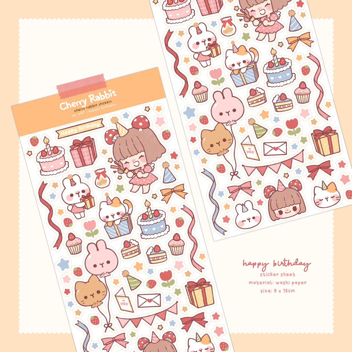 Cherry Rabbit - Happy Birthday Sticker Sheet
