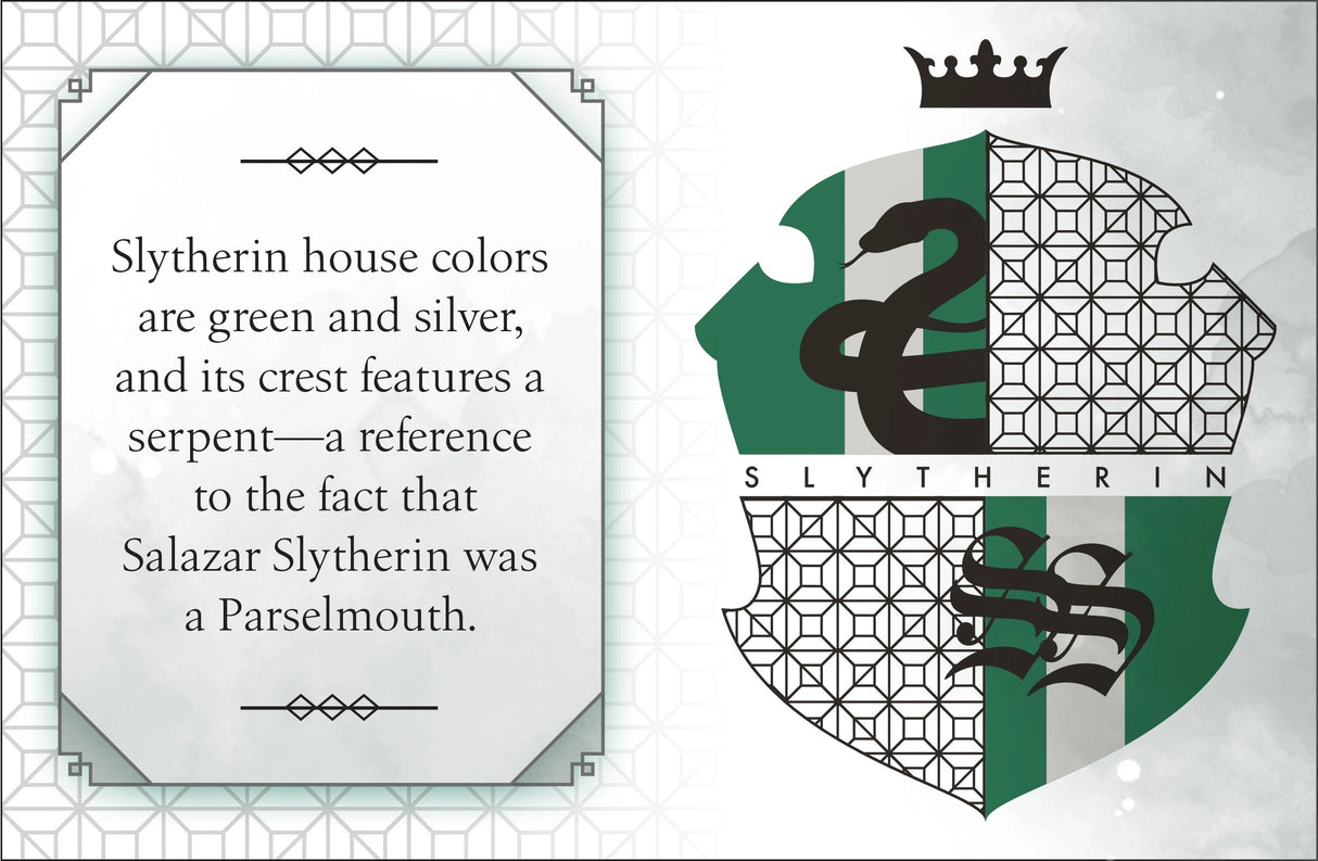 Go behind the scenes of the beloved Harry Potter films and discover all things Slytherin! Meet famous—and infamous—students and staff, explore key locations like the Chamber of Secrets, and learn everything there is to know about the house known for its cunning, ambition, and connection to the Dark Arts. 

One of a new line of collectible pocket-size art books on the Harry Potter films, this book about Slytherin house features exciting artwork and behind-the-scenes facts in a fun, readable miniature size. F