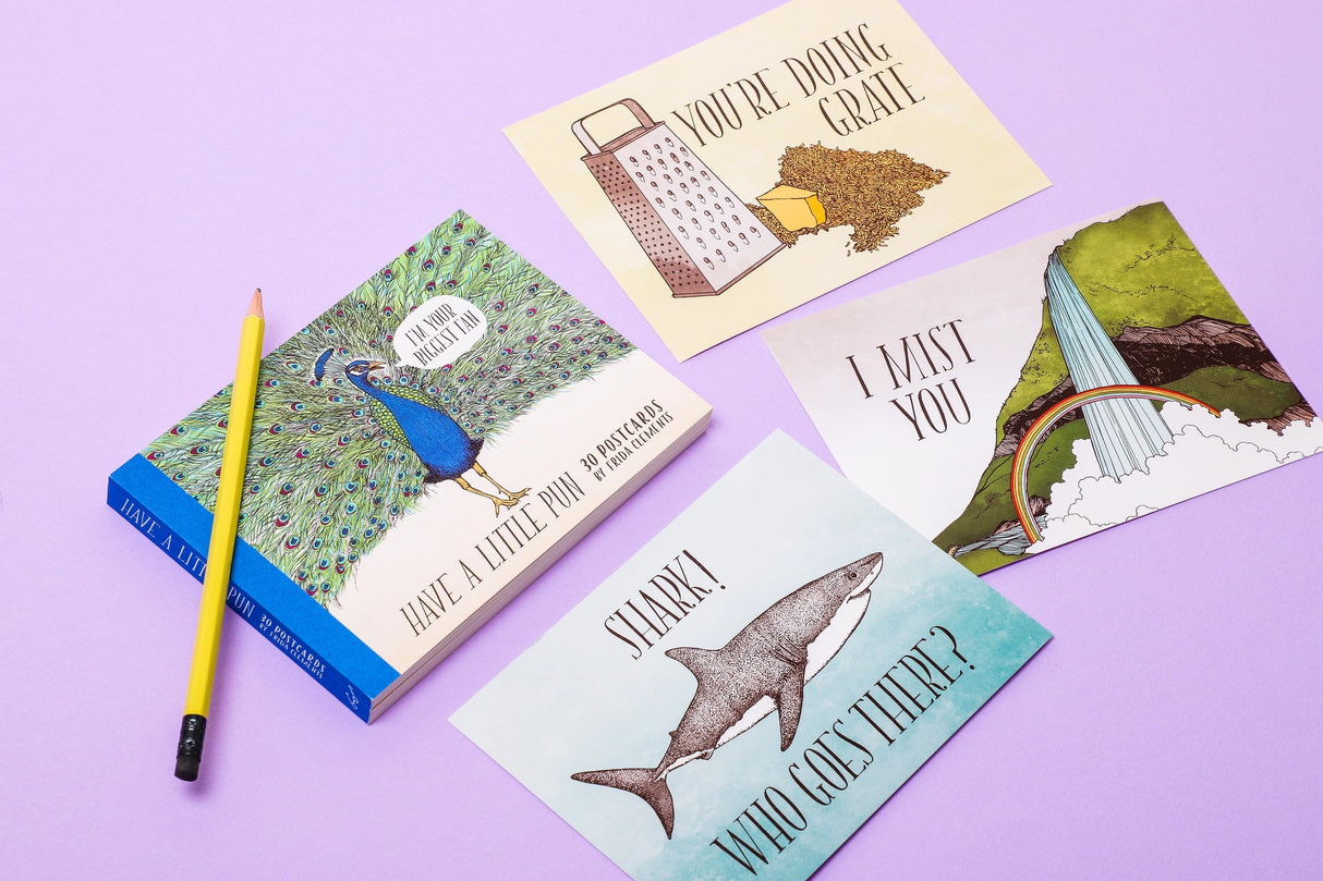 A lighthearted, witty, and adorable extension of the successful Have a Little Pun line for fans of Frida Clements' art and humor. A fun way to keep in touch with friends and family, each playful card is illustrated with artwork of animals and objects, along with a witty pun. All postcards are culled from the new work in the new book The Snuggle Is Real. Send them a smile and let them know you're thinking of them with a note on these cute cards.
