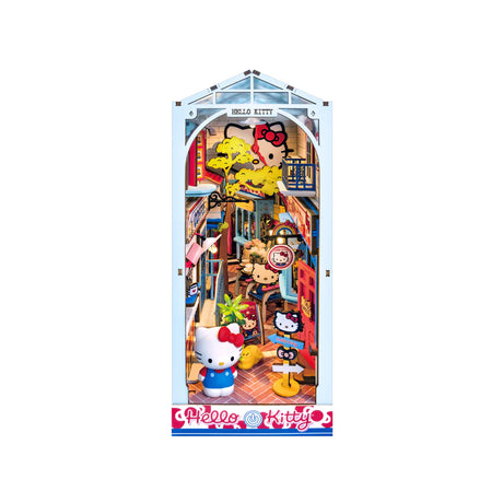 Step into the delightful world of Hello Kitty Town Square with this charming DIY miniature book nook! This beautifully crafted scene features a cozy alleyway filled with inviting cafes, lush plants, and charming little shops, capturing the peaceful vibe of a lively town square. At the heart of the alley, Hello Kitty stands happily, adding a sense of joy and warmth to the entire scene.