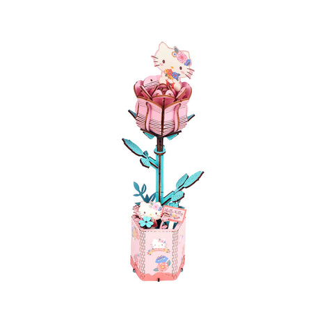 Unleash your creativity with the Hello Kitty Pink Rose 3D Wooden Puzzle Kit. This detailed kit lets you build a charming pink rose featuring the iconic Hello Kitty character, offering a fun and satisfying challenge for individuals age 8+!