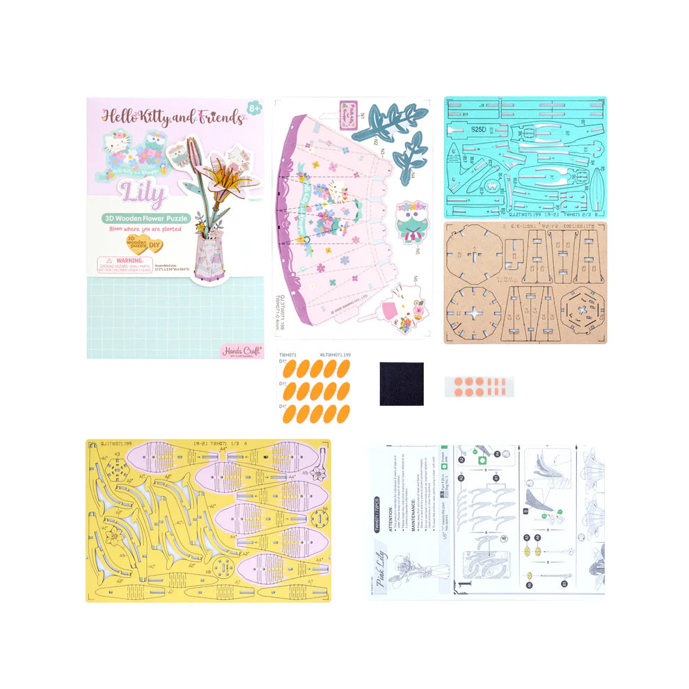 Build double the cuteness with this Sanrio DIY puzzle kit featuring Hello Kitty and Keroppi! Crafted from precision-cut natural wood, the pieces fit snugly without glue or tools-making assembly simple and fun.

With step-by-step instructions, it's a creative project for kids, adults, and Sanrio fans of all ages. Perfect as a relaxing craft, a family activity, or a gift that's as charming as the characters themselves.