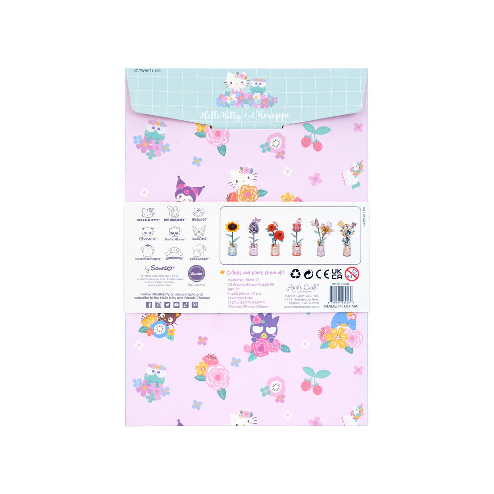 Build double the cuteness with this Sanrio DIY puzzle kit featuring Hello Kitty and Keroppi! Crafted from precision-cut natural wood, the pieces fit snugly without glue or tools-making assembly simple and fun.

With step-by-step instructions, it's a creative project for kids, adults, and Sanrio fans of all ages. Perfect as a relaxing craft, a family activity, or a gift that's as charming as the characters themselves.