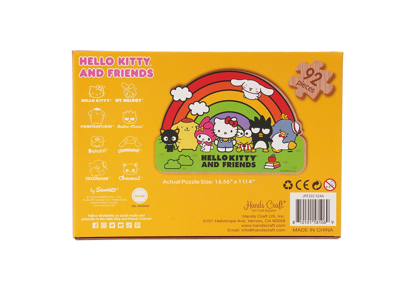 Discover the charm of the Hello Kitty Wooden Jigsaw Puzzle: Hello Kitty Rainbow (92pcs). Officially licensed by Sanrio, this delightful puzzle features the iconic Hello Kitty surrounded by a vibrant rainbow. Crafted from high-quality wood, the 92 pieces offer a satisfying challenge for all ages 8+. Perfect for Hello Kitty enthusiasts, this puzzle is an ideal gift for any occasion. Immerse yourself in the joy of assembling this adorable puzzle and bring Hello Kitty to life!