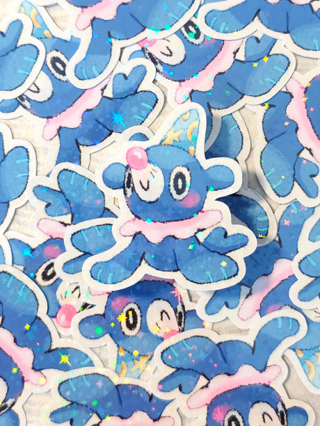 This is a glossy vinyl die-cut paper sticker with holographic features, illustrated and made in-house by me. It's waterproof and ideal for decorating hard surfaces like laptops, water bottles, and phone cases, adding a cute touch to your belongings.&nbsp;

Material: premium glossy waterproof vinyl
