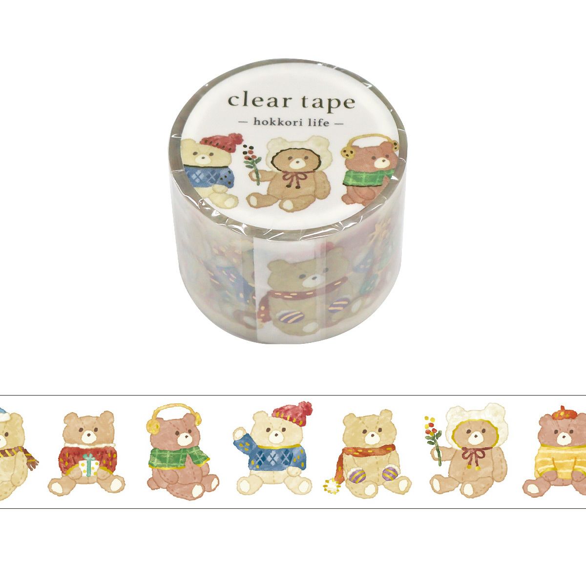 From the popular "HOKKORI LIFE" series, a new winter-like design is now available!
When used together in the series, the winter deco is even more exciting.

Mindwave's clear tape is finished with a matte finish that blends well with paper so that it is easy to use for decoration on notebooks and other items.

Since it is a transparent material, it is recommended to layer it on top of paper material or stickers.
Because it is made of PET material, it is resistant to water and has excellent durability,
so it 