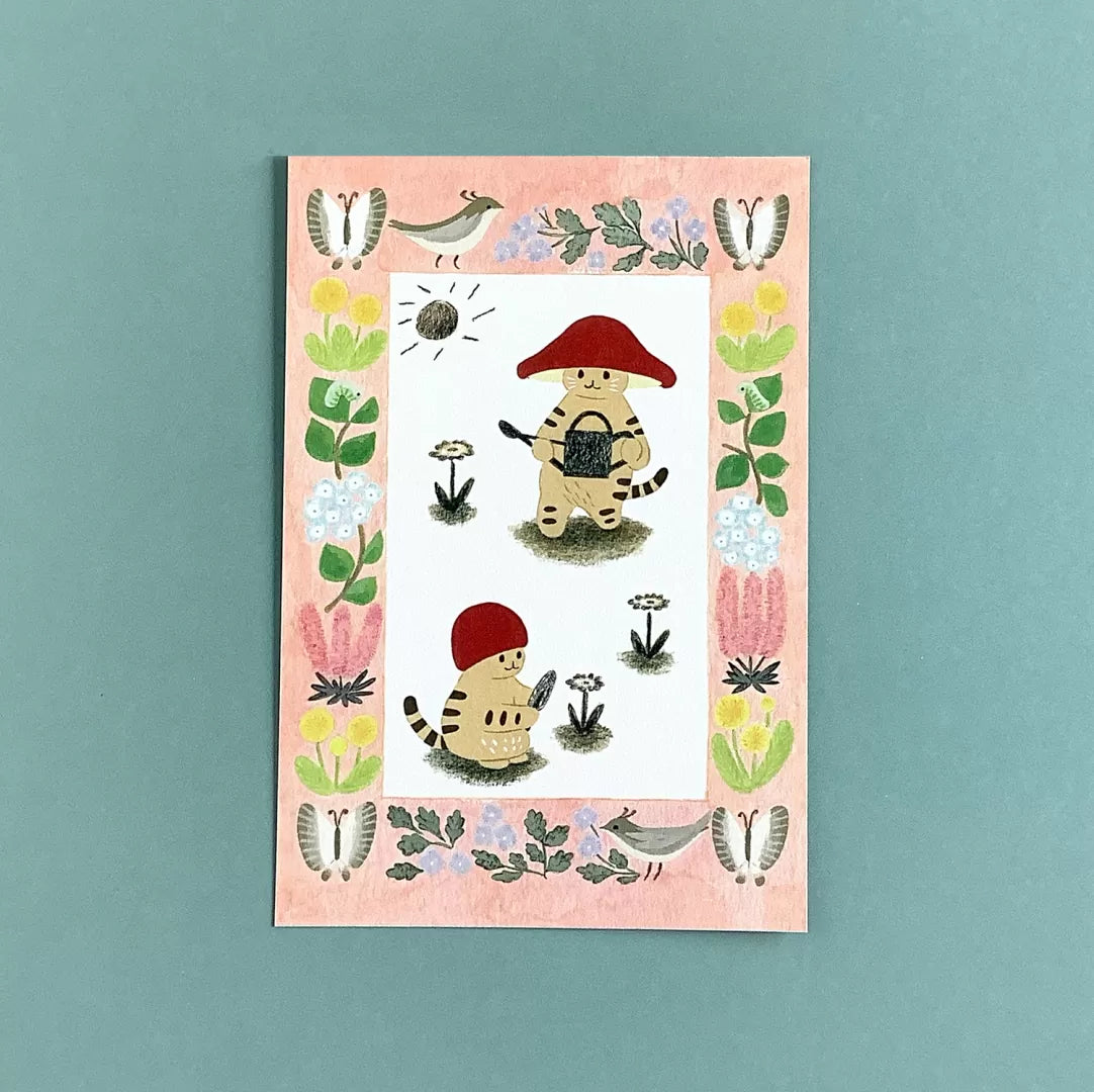 4legs Postcard - Mushroom Cats Spring