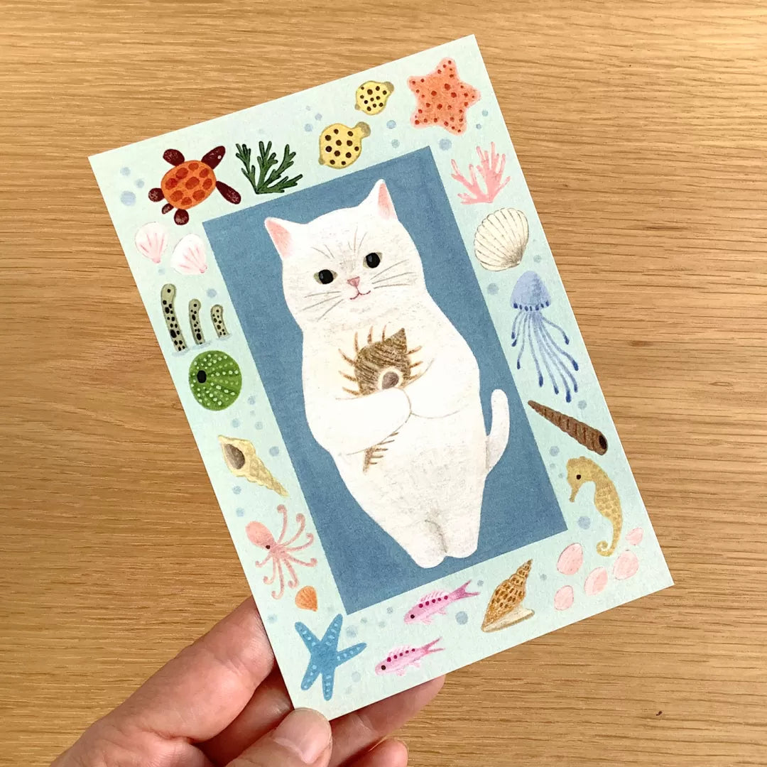 4legs Postcard - Cat in Picture Book #new3 White Cat