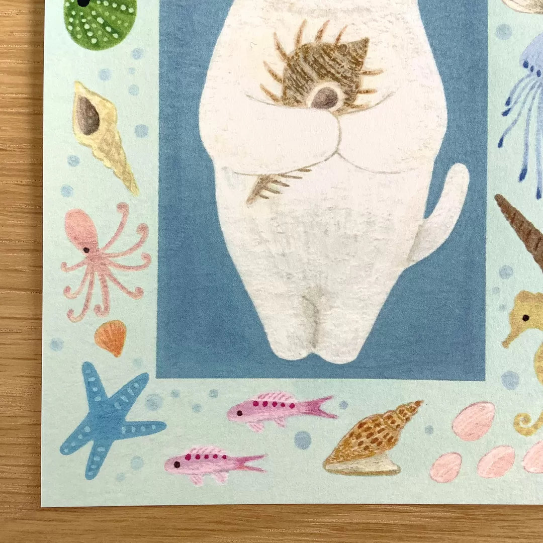 4legs Postcard - Cat in Picture Book #new3 White Cat