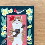 4legs Postcard - Cat in Picture Book #new6 Brown and White Hawaii