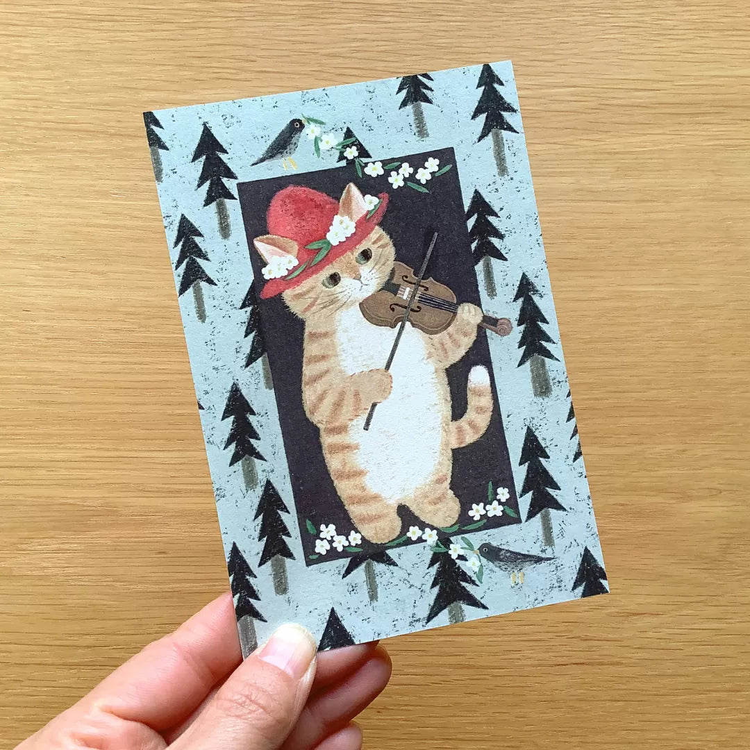 4legs Postcard - Cat in Picture Book #new7 Violin Cat