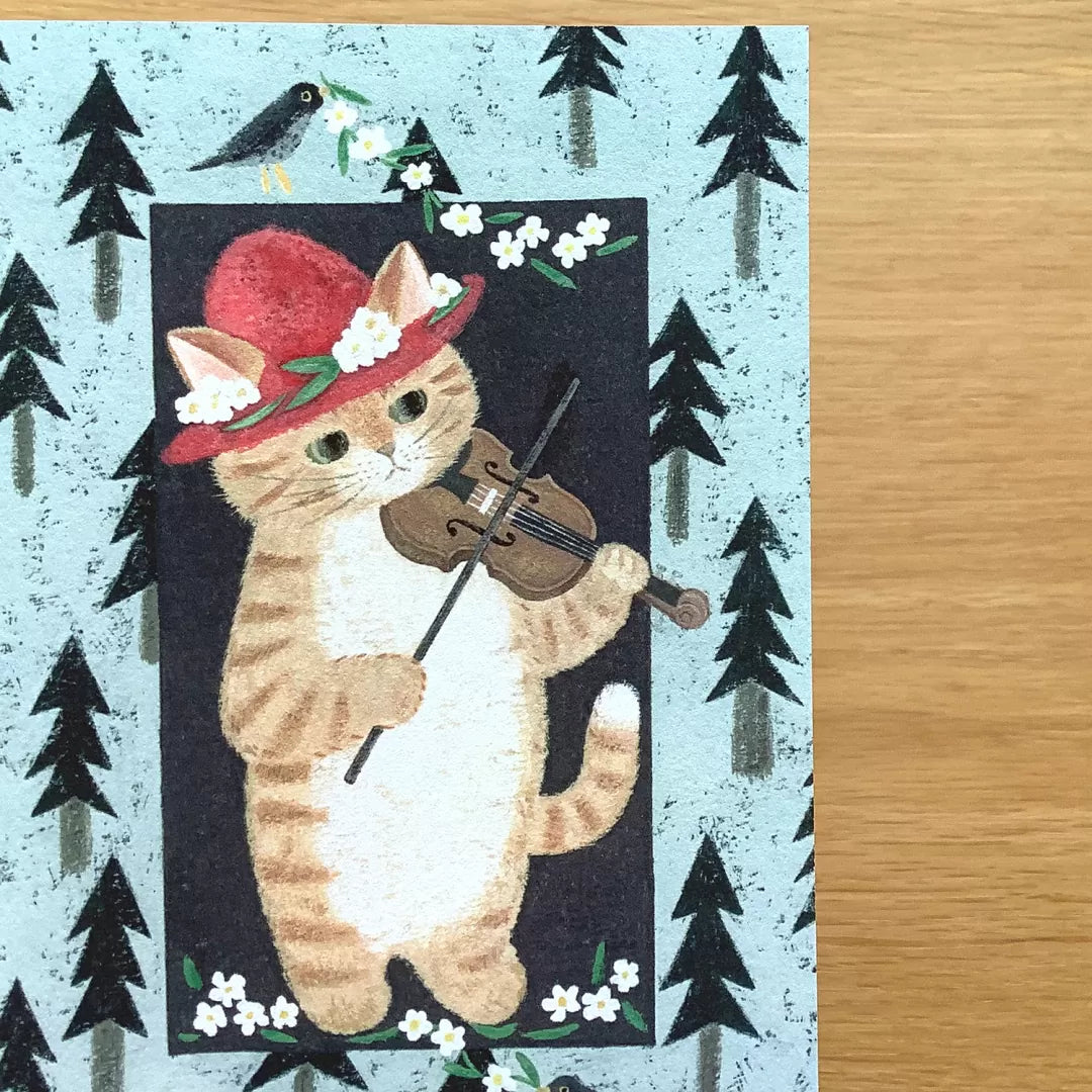 4legs Postcard - Cat in Picture Book #new7 Violin Cat