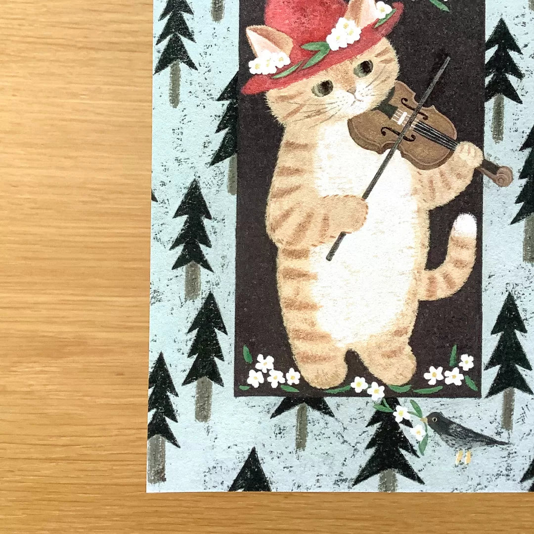 4legs Postcard - Cat in Picture Book #new7 Violin Cat