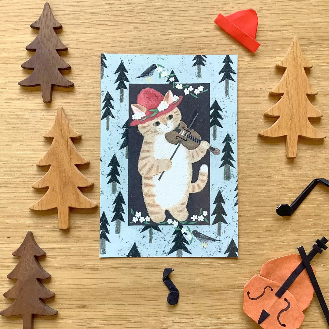 4legs Postcard - Cat in Picture Book #new7 Violin Cat
