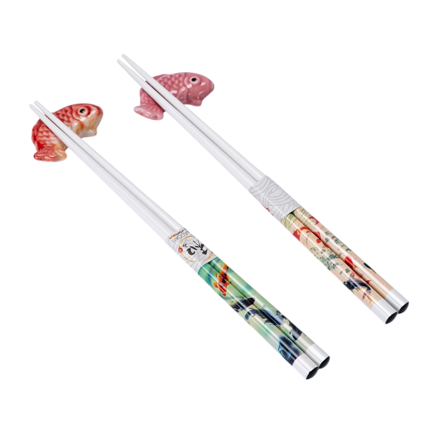 This adorable box set includes 2 sets of matching chopsticks and chopstick rests.&nbsp;

Size: 9 inch chopsticks, 2.25 inches W chopsticks rest
Material: Bamboo and Ceramic
Origin: China
