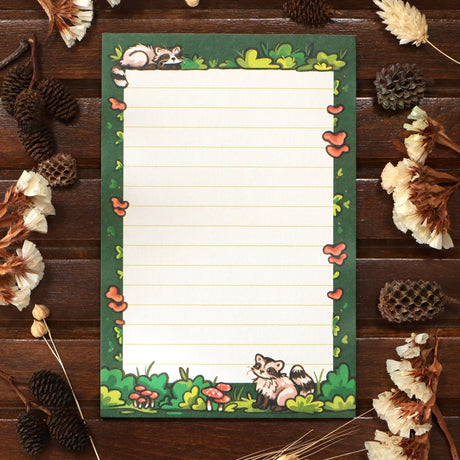 Three Notepad designs, featuring raccoons, mushroom guys, and pigeons Write your to-do lists, ideas, brainstorm - anything!&nbsp;

50 pages each
Size: 4"x6&nbsp;