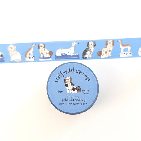 A washi tape for Staffordshire dog lovers! Made from my original illustrations of various styles and forms of Staffordshire dog figurines on a blue background