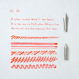 Functional tools for a lifetime of use. Our writing tools are designed to become your companions, developing personal character through the journey of ownership. The simple yet charming glass bottle has been designed for seamless use, creating a bottled ink that's bound to inspire writing with joy.

Once dry, our pigment inks are water resistant and lightfast to ensure your special message stands the test of time. The original bottle has been designed for ease of refill with any pen, while effortlessly bala