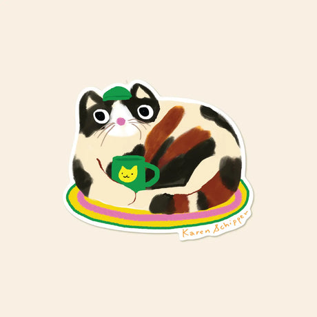 Some stickers feel like a mood — and this cat sticker is exactly that. Coffee Cat Sticker features a chunky calico lounging with a bright green mug, making it the perfect coffee lover sticker for customers who can’t start the day without caffeine and cats.

Made from matte-coated, waterproof vinyl, it’s durable enough for laptops, planners, water bottles, and more. It’s an easy impulse add-on for cat people, best friends, and shoppers looking for a small but meaningful gift.

Measures approximately 3 inches
