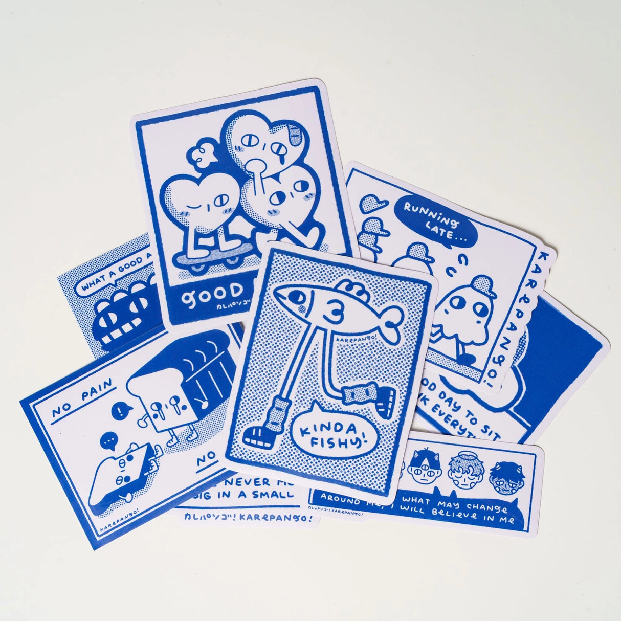 8 classic Karepango stickers, with an average of 100mm dimensions.&nbsp;