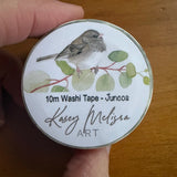 Dark eyed junco birds and butterflies washi tape. Add a bit of whimsical color to your journal, letters or scrapbooking. Put a bird on it!

• Eco-friendly, high-quality washi tape
• Size: 25.4mm x 10m
• Sold individually
• Shrink-wrapped with a coordinating hand designed label
• Hand painted design by Kasey Lewis
• Imported

Images and art copyright Kasey Melissa Art