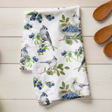Introducing a gorgeous watercolor pattern of tufted titmouse birds enjoying an abundance of blueberries that will add a touch of elegance and nature to your home. Bringing a sweet whisper of the outdoors into your kitchen.

Crafted from 100% premium linen, this towel measures 17.5 x 26 inches, blending beauty with utility. Each comes with a belly band, perfect for gifting and a corner hang loop for hanging.

Designed by Kasey. Imported.

Artwork copyright Kasey Melissa Art 2025.