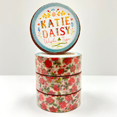 Katie Daisy - Rose Washi Tape

There are so many uses for washi tape! You can use it for scrapbooking, gift wrapping, and even home decor projects :) Add some extra charm to your letter-writing, use it to tack up photos... the possibilities are endless!

Details:

* Traditional washi tape, printed on rice paper
* Each roll is 15mm wide, 10m long, and the pattern reprints every 350mm.
* Semi-transparent&nbsp;