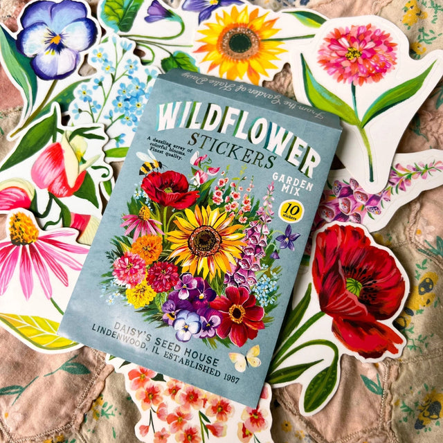 Wildflower Sticker Pack - Set of 10 Matte Stickers by Katie Daisy

From The Garden of Katie Daisy:

Adorn your laptop, water bottle, packages and so much more with this set of vibrant wildflower STICKERS!! You'll receive 10 floral stickers in a seed packet! (This listing is not for wildflower seeds ;) )