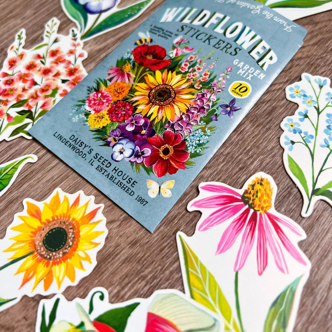 Wildflower Sticker Pack - Set of 10 Matte Stickers by Katie Daisy

From The Garden of Katie Daisy:

Adorn your laptop, water bottle, packages and so much more with this set of vibrant wildflower STICKERS!! You'll receive 10 floral stickers in a seed packet! (This listing is not for wildflower seeds ;) )