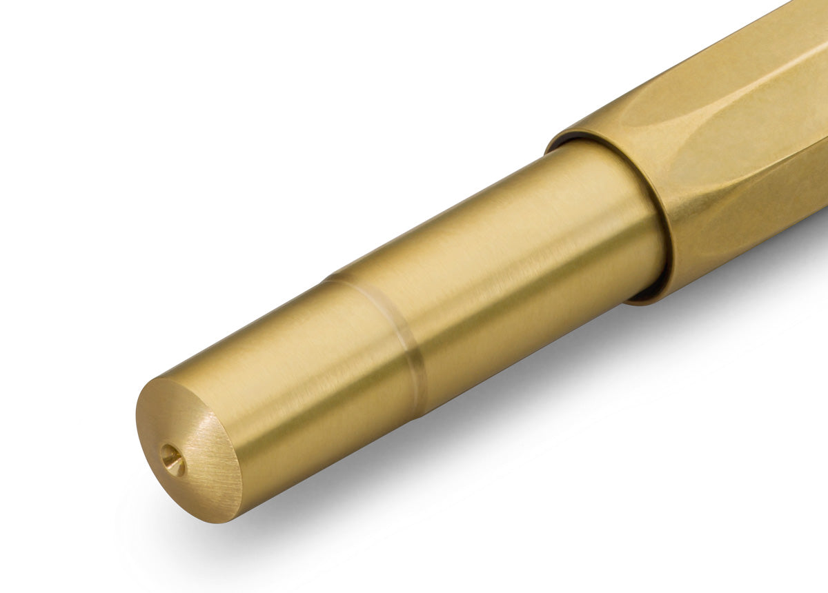 The latest technology of gel refill and ceramic ball combined with classic design made of high-quality brass with an individual touch.


This pocket roller ball pen has a closed size of only 10.5 cm and grows to a standard size of 13 cm withthe cap attached.

The high-quality brass will develop a natural and individual patina with daily use. Due to the high weight, the writing instrument already presses slightly onto the paper by itself. This feature makes it possible for you to write longer and more comfor