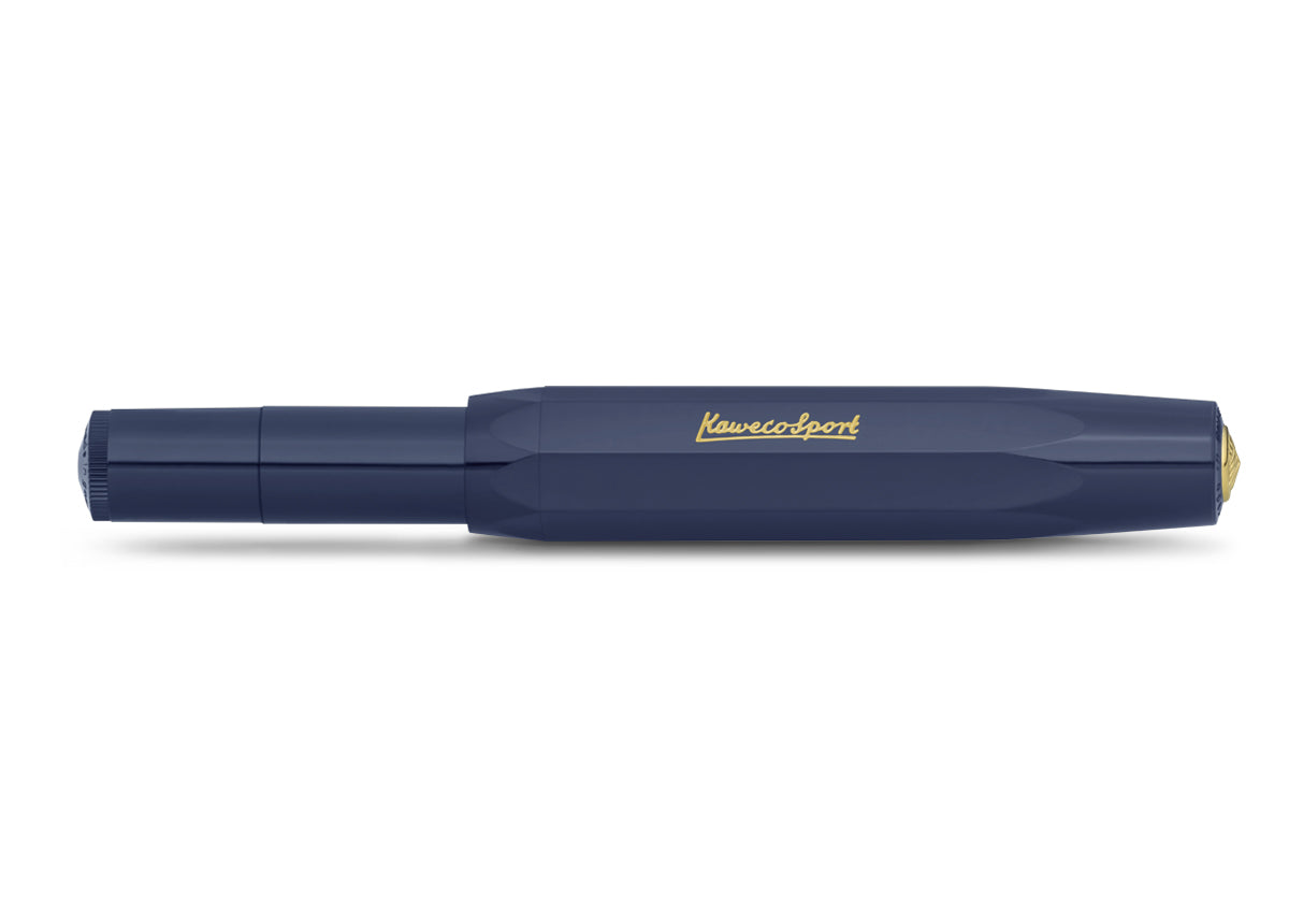 Kaweco CLASSIC SPORT Gel Roller Navy

The rollerball in the color navy captivates with a deep, saturated blue. The color name was coined by the dark blue uniforms of the British Royal Navy officers of the 17th century. It makes us dream of the vastness of the sea and promotes our inspiration.
