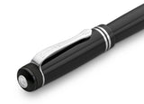Luxurious roller ball in nostalgia design made of high-grade acrylic with elegant elements.

The decorative elements and proportions are based on those of the golden 1920s. This treasure of the German heyday of art, culture and science has been preserved in detail. The Gel Roller allows effortless writing and an exceptionally writing experience.

The roller ball consists of more than 15 individual parts. The pen lining is made of deep black acrylic (PMMA) and polished and assembled by hand.

The Kaweco DIA2