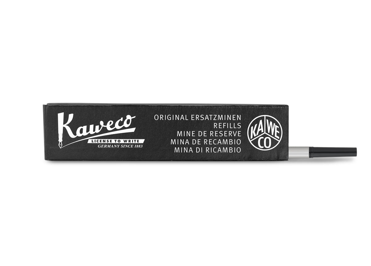 The Kaweco Roller Ball Refill in the colour black with a stroke width of 0.5 mm puts utter precision on paper. It's perfectly suitable for precise drawings, small and fine writings, as well as for entries in bullet journals.

Writing System: Rollerball
Writing colour: Black
Refill type: EURO Rollerball - 0.5 mm
Suitable for: DIA2, PERKEO, STUDENT

Includes 1 refill per box.&nbsp;